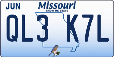 MO license plate QL3K7L