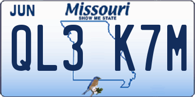 MO license plate QL3K7M