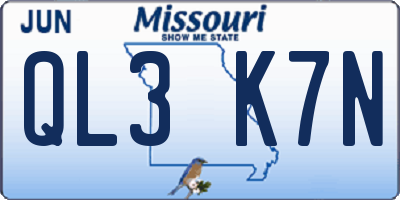 MO license plate QL3K7N