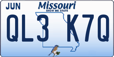 MO license plate QL3K7Q