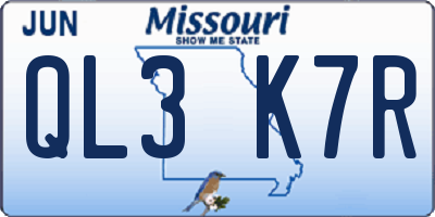 MO license plate QL3K7R
