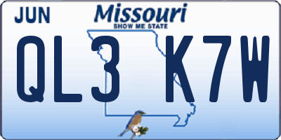 MO license plate QL3K7W