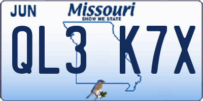 MO license plate QL3K7X