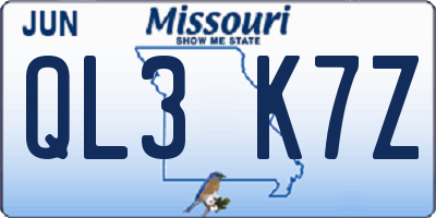 MO license plate QL3K7Z