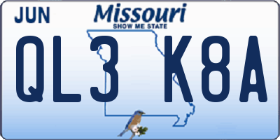 MO license plate QL3K8A