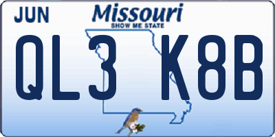 MO license plate QL3K8B