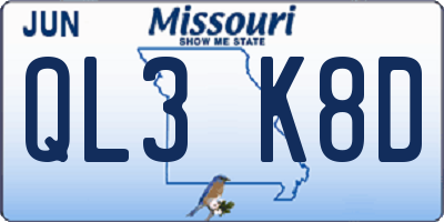 MO license plate QL3K8D