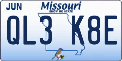 MO license plate QL3K8E