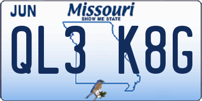 MO license plate QL3K8G
