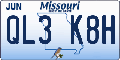 MO license plate QL3K8H