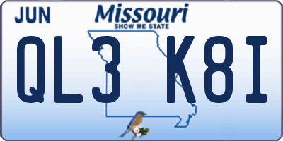 MO license plate QL3K8I