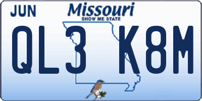 MO license plate QL3K8M