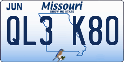 MO license plate QL3K8O