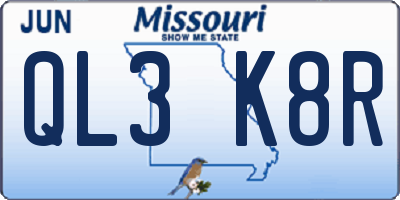 MO license plate QL3K8R