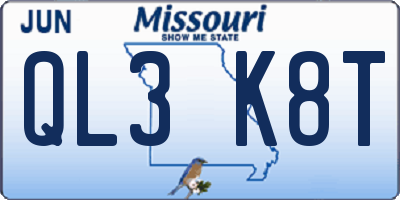 MO license plate QL3K8T