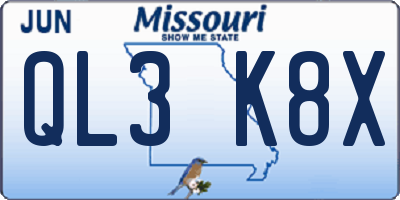 MO license plate QL3K8X