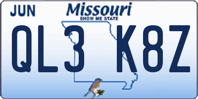 MO license plate QL3K8Z