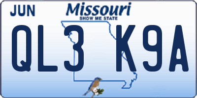 MO license plate QL3K9A