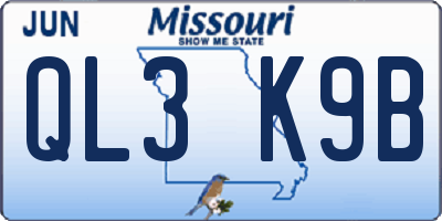 MO license plate QL3K9B