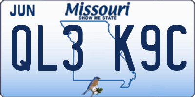 MO license plate QL3K9C