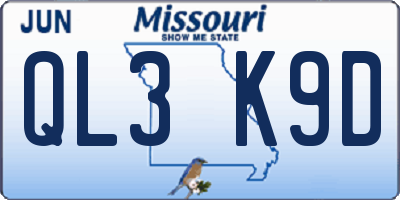 MO license plate QL3K9D