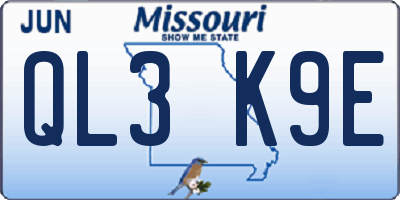 MO license plate QL3K9E