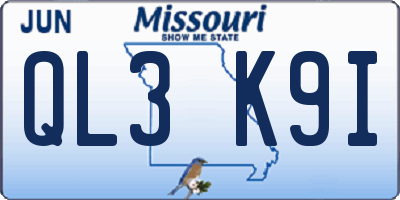 MO license plate QL3K9I