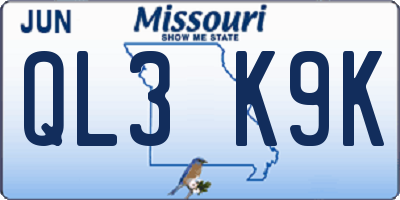 MO license plate QL3K9K