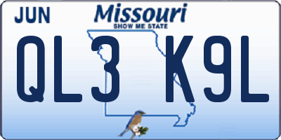 MO license plate QL3K9L