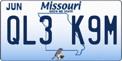 MO license plate QL3K9M