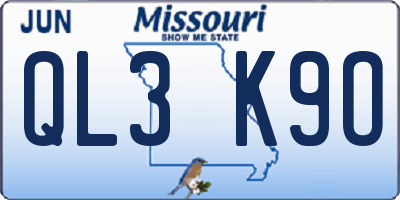 MO license plate QL3K9O