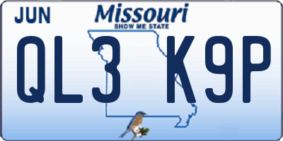 MO license plate QL3K9P