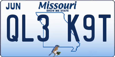 MO license plate QL3K9T