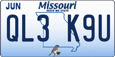 MO license plate QL3K9U