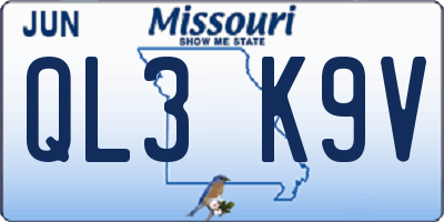 MO license plate QL3K9V