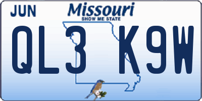 MO license plate QL3K9W