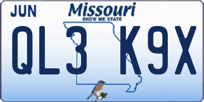 MO license plate QL3K9X