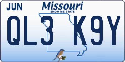 MO license plate QL3K9Y