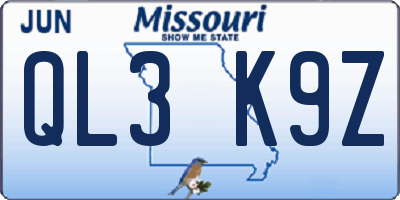 MO license plate QL3K9Z