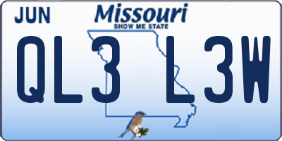 MO license plate QL3L3W