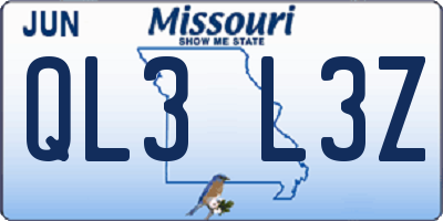 MO license plate QL3L3Z
