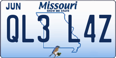 MO license plate QL3L4Z