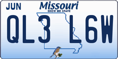 MO license plate QL3L6W