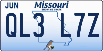 MO license plate QL3L7Z