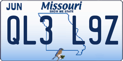 MO license plate QL3L9Z