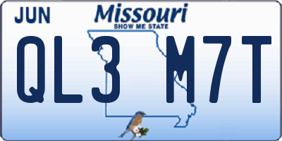 MO license plate QL3M7T