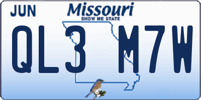 MO license plate QL3M7W
