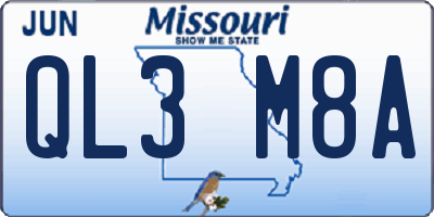 MO license plate QL3M8A