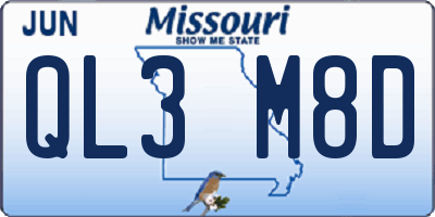 MO license plate QL3M8D