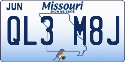 MO license plate QL3M8J